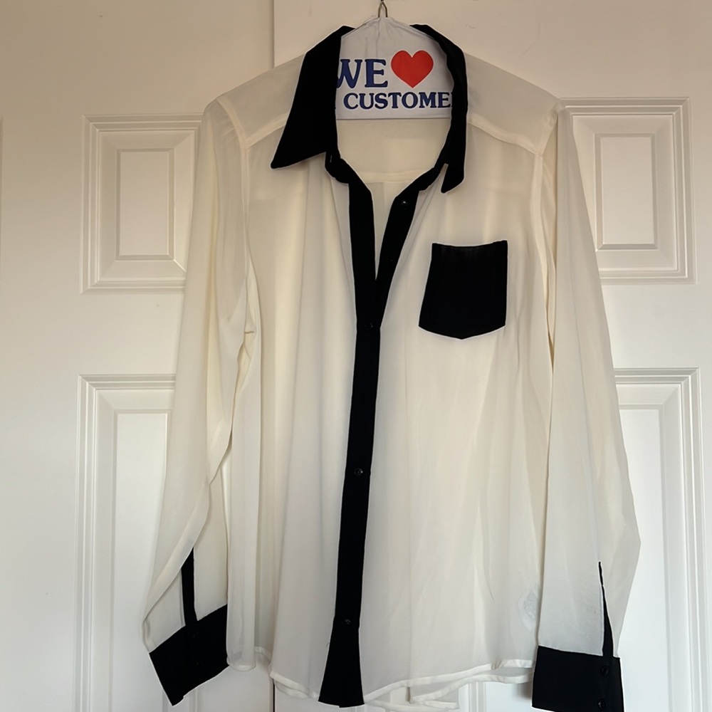 Guess sheer black and cream top